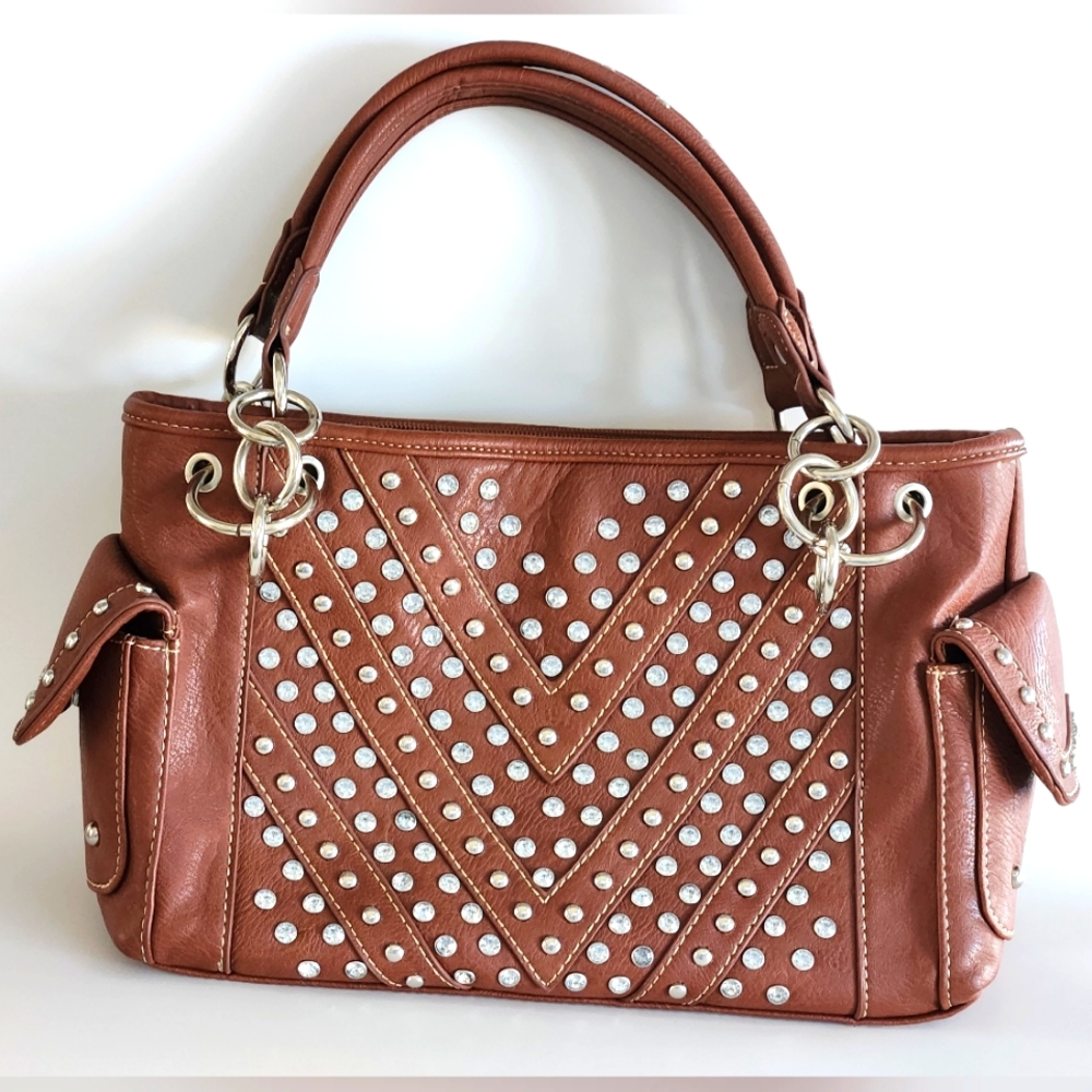 Fashion Accessories Brown Leather Studded Bag